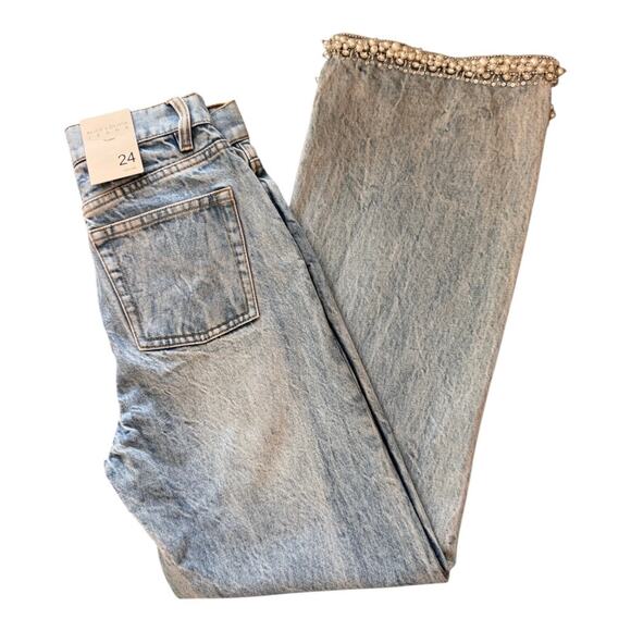 Alice + Olivia Women's Rockstar Blue Ora High Rise Embellished Jeans Size 24 - Picture 3 of 15